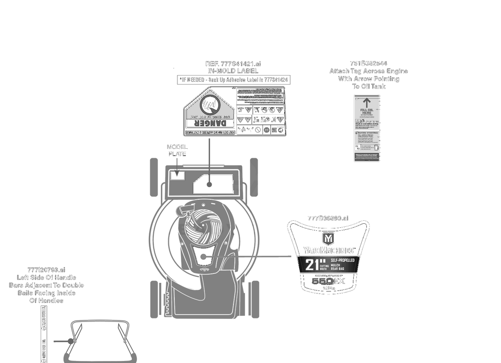 Label Map Diagram and Parts List for 2023 Yard Machines Lawn Mower